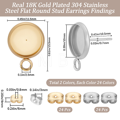 48Pcs 2 Styles Stainless Steel Stud Earring Findings STAS-BBC0010-23B-1