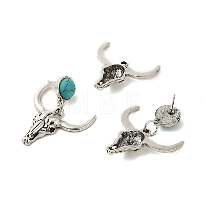 Synthetic Turquoise & Cattle Alloy Pendant Studs Earrings Sets SJEW-K002-01-1