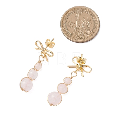 Natural Mixed Stone Bowknot with Round Dangle Stud Earrings EJEW-JE06780-1