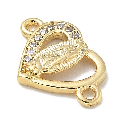 Rack Plating Brass Micro Pave Clear Cubic Zirconia Religion Heart Virgin Mary Connector Charms KK-L224-099G-02-1