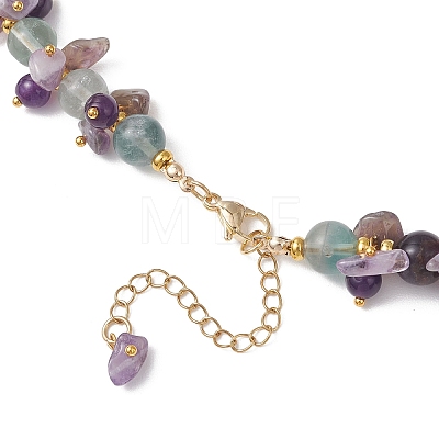 Round Natural Colorful Fluorite & Dyed Quartz & Natural Amethyst Chip Beaded Necklaces for Women NJEW-JN05813-1