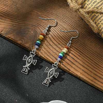 Alloy Enamel Cross Dangle Earrings EJEW-JE05561-1
