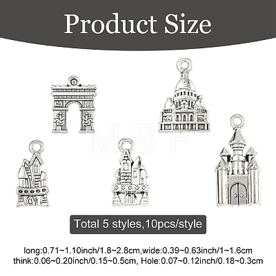 50Pcs 5 Styles Tibetan Style Zinc Alloy Pendants TIBEP-YW0002-36-1