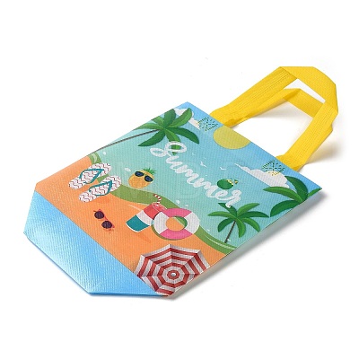 Summer Theme Printed Non-Woven Reusable Folding Gift Bags with Handle ABAG-F009-B01-1