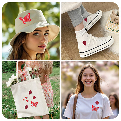 40Pcs 4 Styles Polyester Embroider Thread Iron on/Sew On Patches PATC-TA0001-45A-1