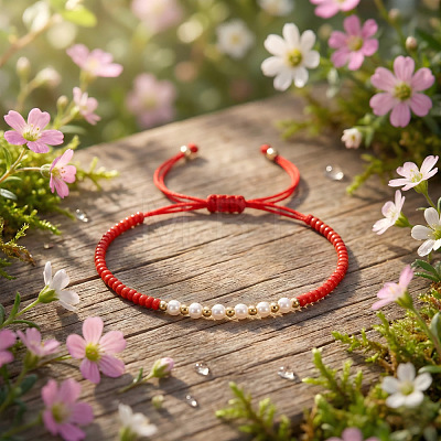 Adjustable Imitation Pearl and Glass Seed Beaded Braided Bracelets for Women NV1607-3-1