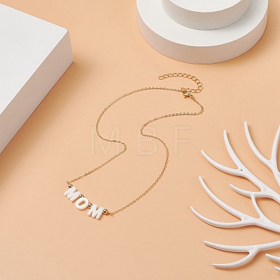 Natural Shell Word Mom Pendant Necklace with Golden Brass Cable Chains for Mother's Day NJEW-JN04151-01-1