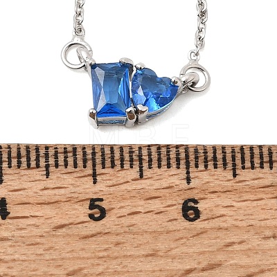 Brass Pave Cubic Zirconia Rectangle and Heart Pendant Cable Chain Necklaces KK-CBAB173-04P-08-1