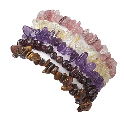 12 Constellation Natural Mixed Gemstone Chip Beaded Stretch Bracelets Sets for Women Men BJEW-JB10264-11-1