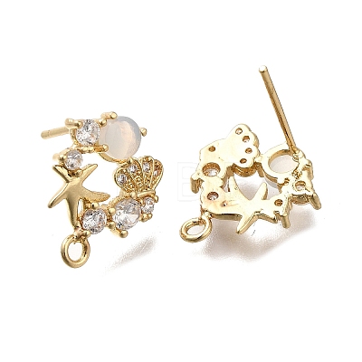 Brass with Cubic Zirconia Stud Earrings Finding KK-Q048-20G-1