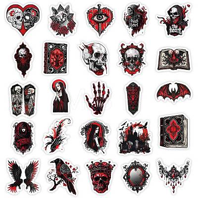 50Pcs Black and Red Gothic Skull Paper Stickers DIY-P085-10-1