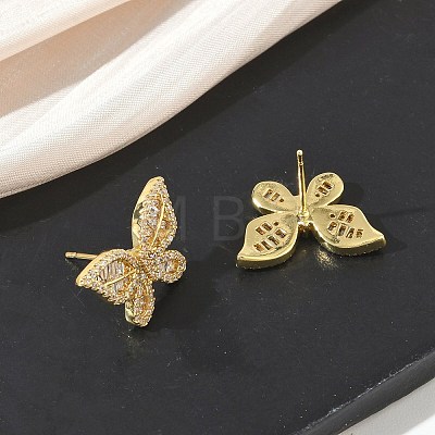 Brass & Clear Cubic Zirconia Stud Earrings KK-CBA36A2-11G-1