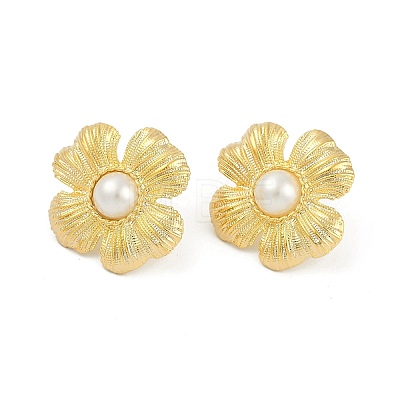 Flower Brass Stud Earrings EJEW-Q391-24G-1