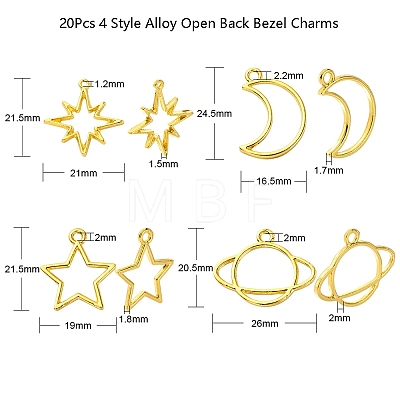 20Pcs 4 Style Alloy Open Back Bezel Pendants PALLOY-CJ0002-11-1