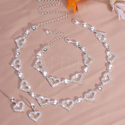 Heart Alloy Crystal Rhinestone Link Chain Necklace & Hoop Earring & Bracelets Sets FS-WG0CDC6-01-1-1