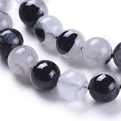 Natural Tourmalinated Quartz/Black Rutilated Quartz Beads Strands G-E558-04-6mm-1