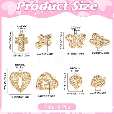 8Pcs 4 Styles Hollow Brass Pendants KK-YW0004-77-1
