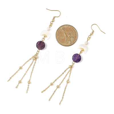 Natural Amethyst Round with Moon Dangle Earrings EJEW-JE06813-02-1