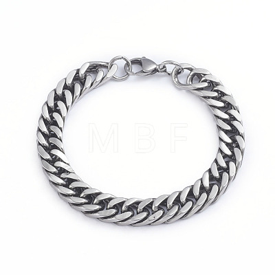 Men's 304 Stainless Steel Diamond Cut Cuban Link Chain Bracelets BJEW-L673-002B-P-1