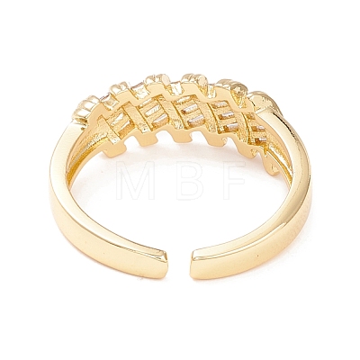 Cubic Zirconia Striped Cuff Ring RJEW-P026-04G-1