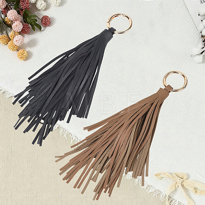2Pcs 2 Colors PU Leather Tassel Pendan Keychains FIND-CL0001-88A-1