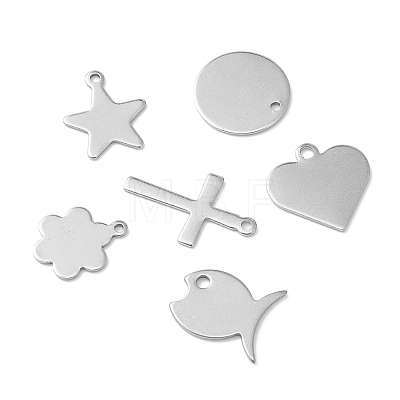 60Pcs 6 Style 201 & 304 Stainless Steel Stamping Blank Tag Charms STAS-FS0001-39-1