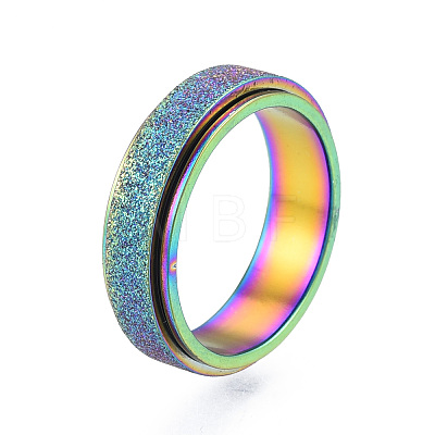 201 Stainless Steel Sand Blast Rotating Finger Ring RJEW-N043-06M-1