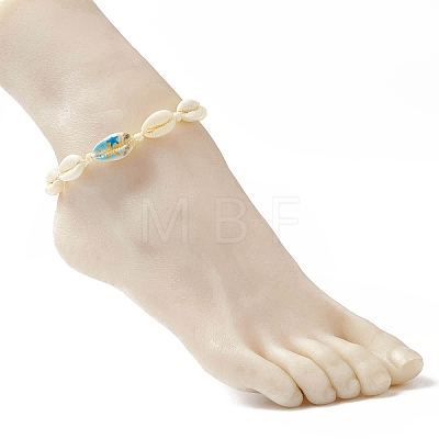 Narural Cowrie Shell Braided Bead Anklet for Women AJEW-AN00527-03-1
