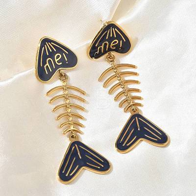 304 Stainless Steel Enamel Dangle Stud Earrings for Women EJEW-L315-06G-01-1