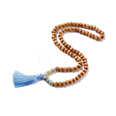 Natural Flower Amazonite & Wood Round Beaded Wrap Bracelet BJEW-JB08092-1