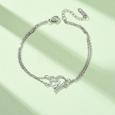 Brass Micro Pave Clear Cubic Zirconia Cable Chain Double Layers Bracelets BJEW-C155-02P-1