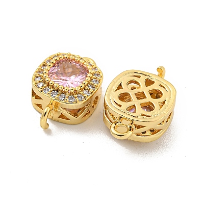 Brass Pave Cubic Zirconia Connector Charms KK-B096-05G-01-1