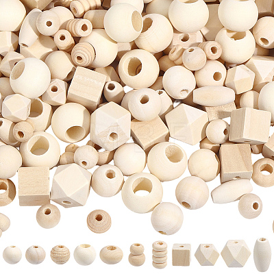 350Pcs 11 Styles Natural Wood Beads WOOD-PA0001-43-1