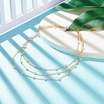 Round Plastic Pearl Beaded Triple Layer Necklace NJEW-JN03833-1