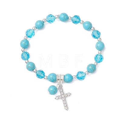 Cross Alloy Rhinestone Charm Bracelets BJEW-JB12882-01-1