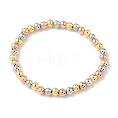 Brass Round Beaded Stretch Bracelets for Men Women BJEW-B148-05C-M-1