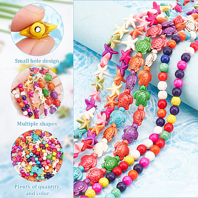  6 Strands 3 Styles Synthetic Howlite & Synthetic Turquoise Beads Strands Set TURQ-NB0001-20-1