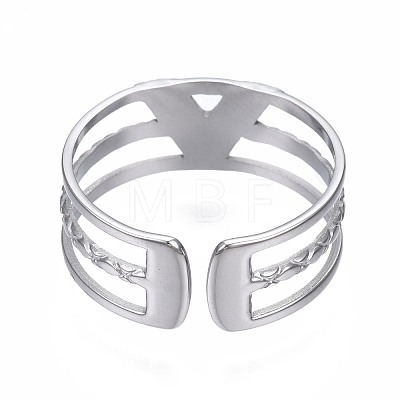 Non-Tarnish 304 Stainless Steel Initial Letter V Open Cuff Ring RJEW-T023-42P-1