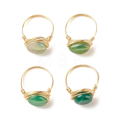 Natural Agate Oval Finger Rings RJEW-JR00441-03-S-1