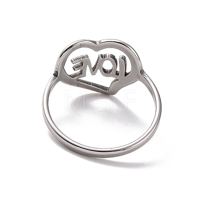 Non-Tarnish 201 Stainless Steel Heart with Word Love Finger Ring RJEW-J051-38P-1