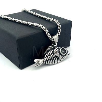 Vintage Punk Style Men's 304 Stainless Steel Fishbone Pendant Necklaces MU8602-1