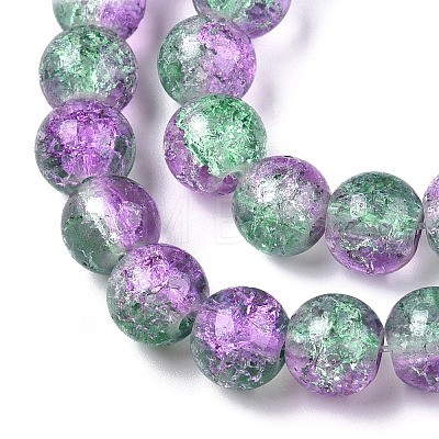 Two-Tone Crackle Baking Painted Transparent Glass Beads Strands X-CCG-T004-8mm-02-1