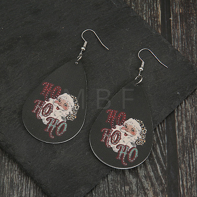 Teardrop with Santa Claus Pattern Imitation Leather Dangle Earrings FS-WGC69B2-01-1