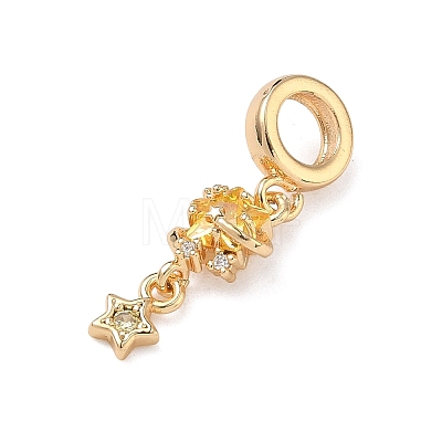 Brass Pave Gold Cubic Zirconia European Dangle Charms KK-K407-37G-01-1