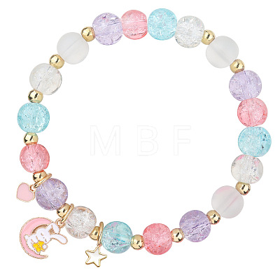 Easter Rabbit Crackle Glass Round Beaded Stretch Bracelets FS-WG32C26-02-1