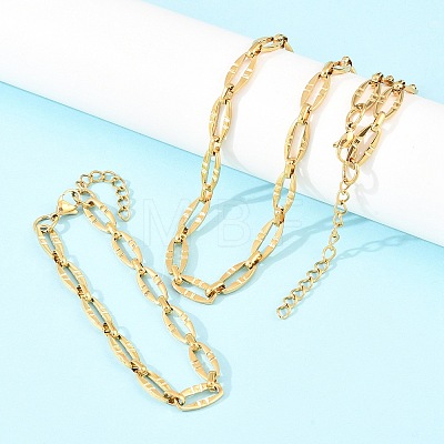 304 Stainless Steel Oval Link Chain Bracelet & Necklace Jewelry Sets SJEW-L199-03G-1