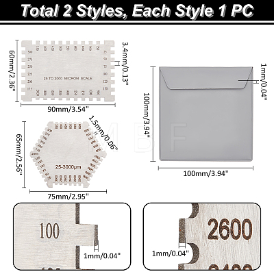 Unicraftale 2Pcs 2 Styles Stainless Steel Wet Film Thickness Gauge Comb TOOL-UN0001-37-1