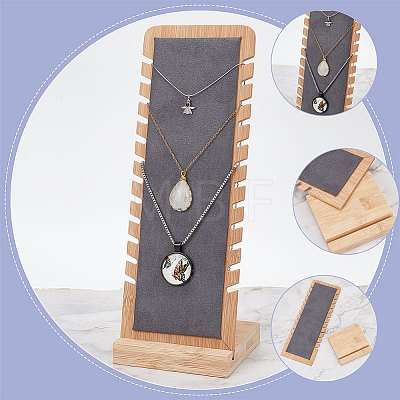 Detachable Wood Necklace Slant Back Display Stands with Velvet NDIS-WH0006-15-1