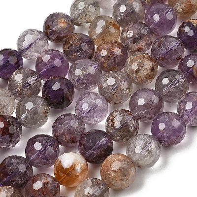 Natural Purple Phantom Quartz Purple Lodolite Quartz Round Beads Strands G-Z127-B01-12mm-1