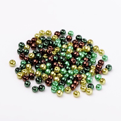 Choc-Mint Mix Pearlized Glass Pearl Beads HY-X006-4mm-04-1